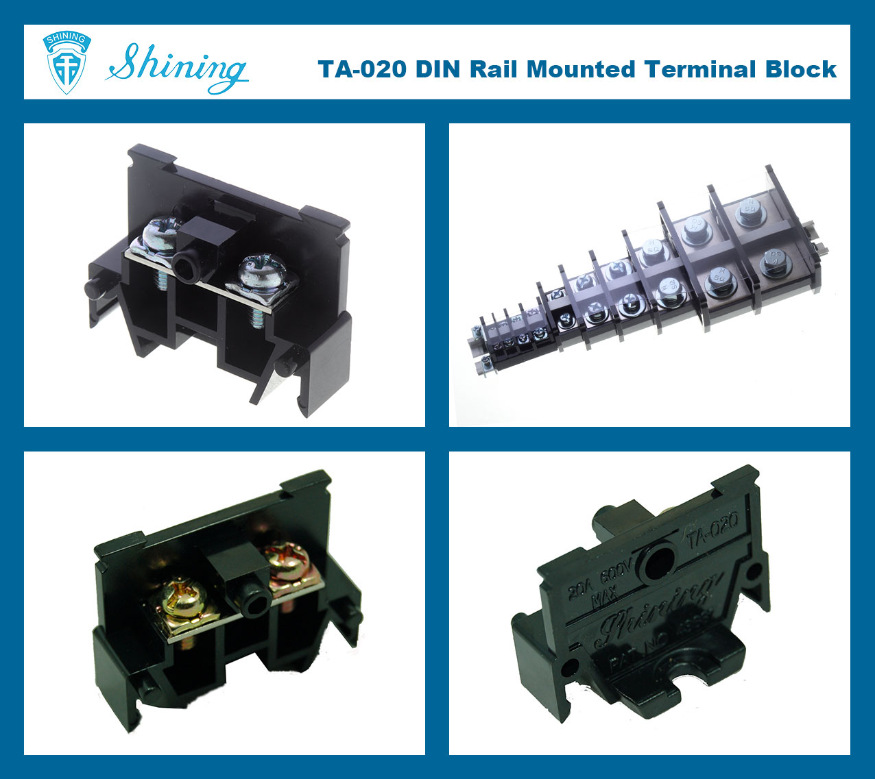 TE-020 Din Rail Mounted 600V 20A Terminal Strip